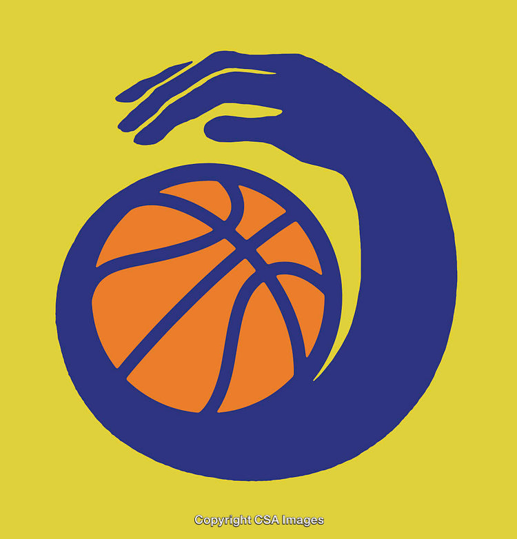 Illustration of a Hand Holding Basketball with Bold Colors