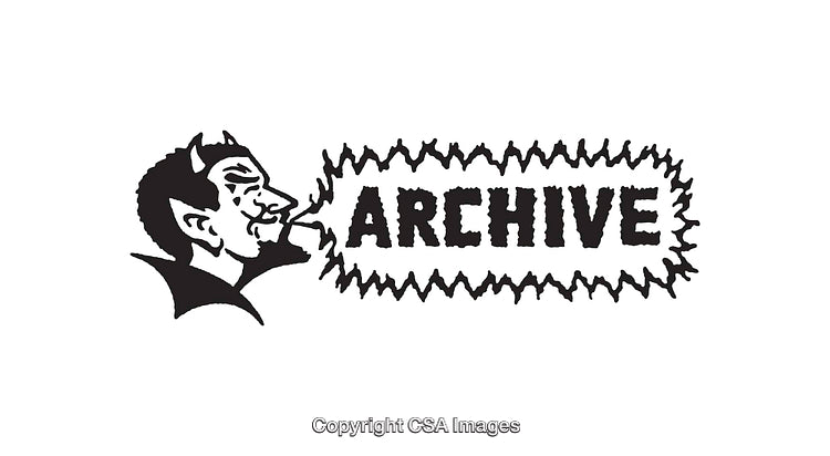 Black and White Illustration of a Devil-Themed Archive Concept