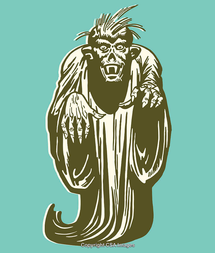 Retro Illustration of a Stylized Ghoul in Dramatic Line Art Design