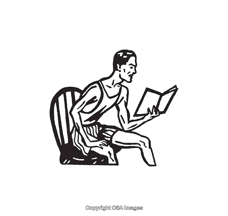Vintage Illustration of a Man Reading a Book While Seated in a Chair
