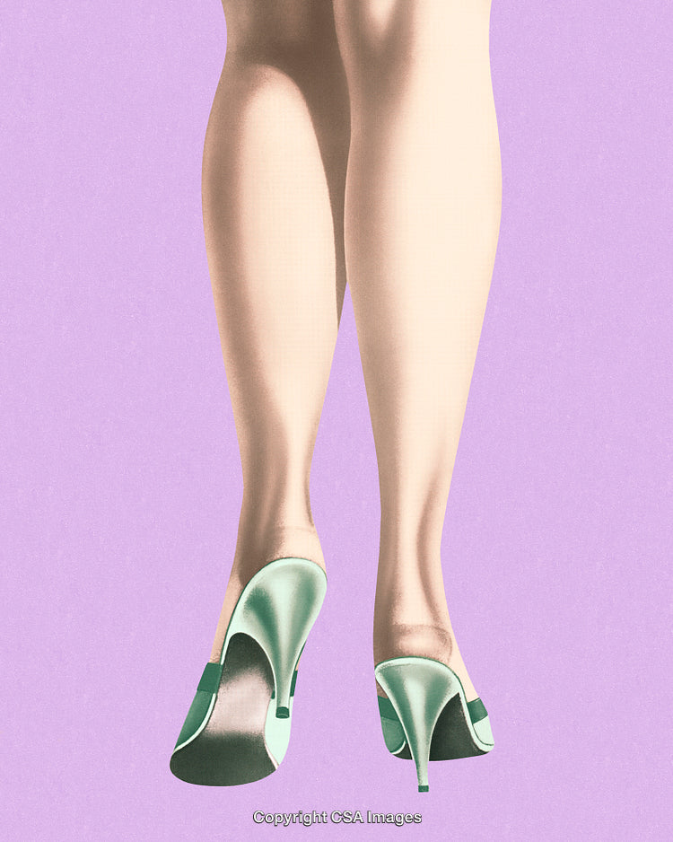 Retro-Inspired Vintage Artwork of High Heels and Legs on Purple Background
