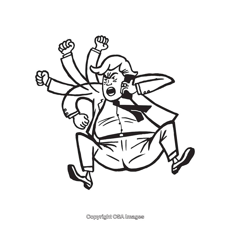 Black And White Illustration of an Angry Businessman in Action
