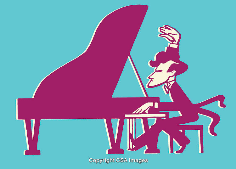 Animated Illustration of Pianist Performing on Grand Piano in Colorful Style