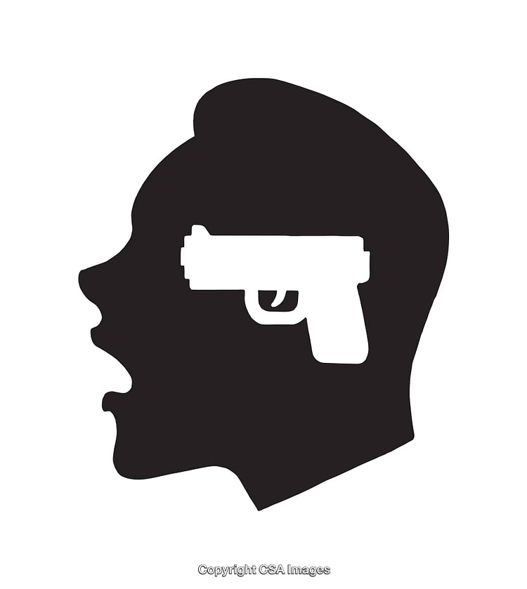 Silhouette Artwork Featuring Gun Within a Mouth Shaped Design