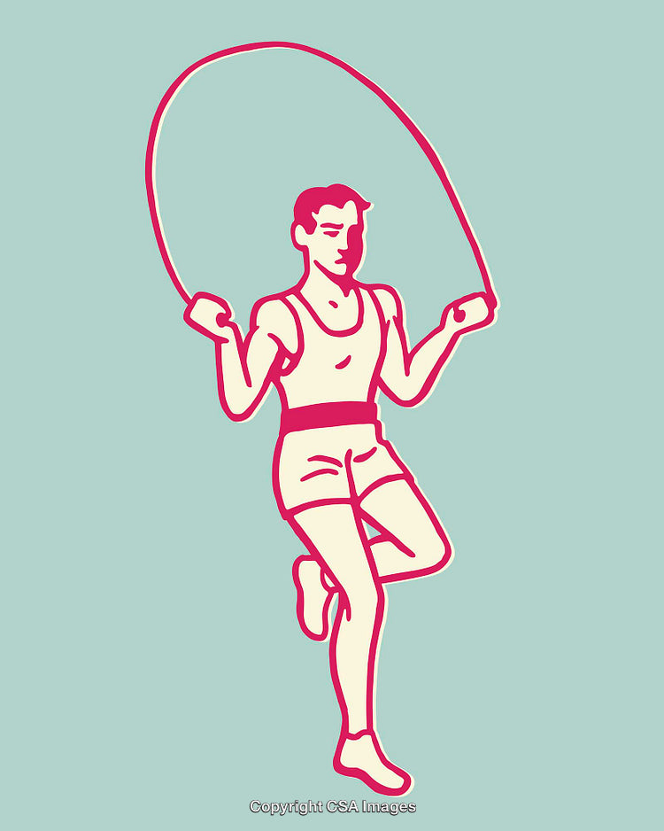 Colorful Illustration of a Man Jumping Rope in Stylized Artwork