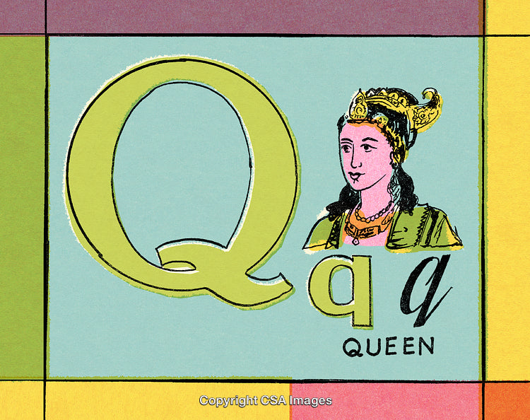 Letter Q Illustration Featuring a Queen in Colorful Art Style