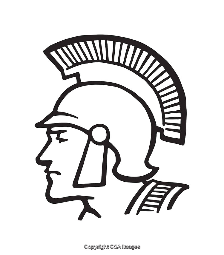 Black and White Line Art of a Roman Soldier Helmet Profile