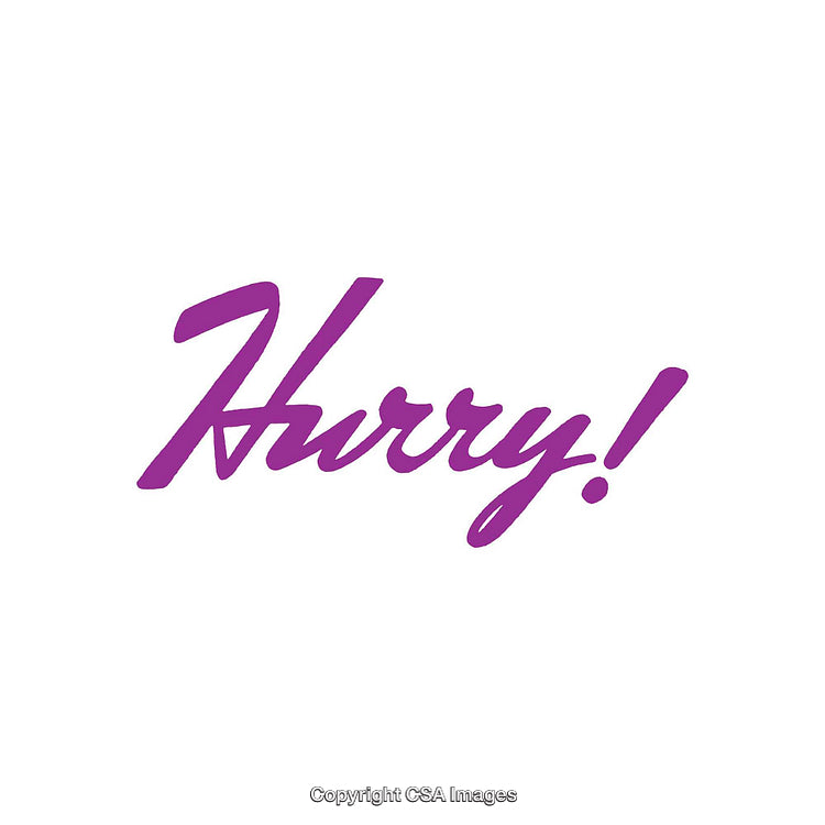 Purple Hurry Message Displayed on Clean White Background in Bold Lettering