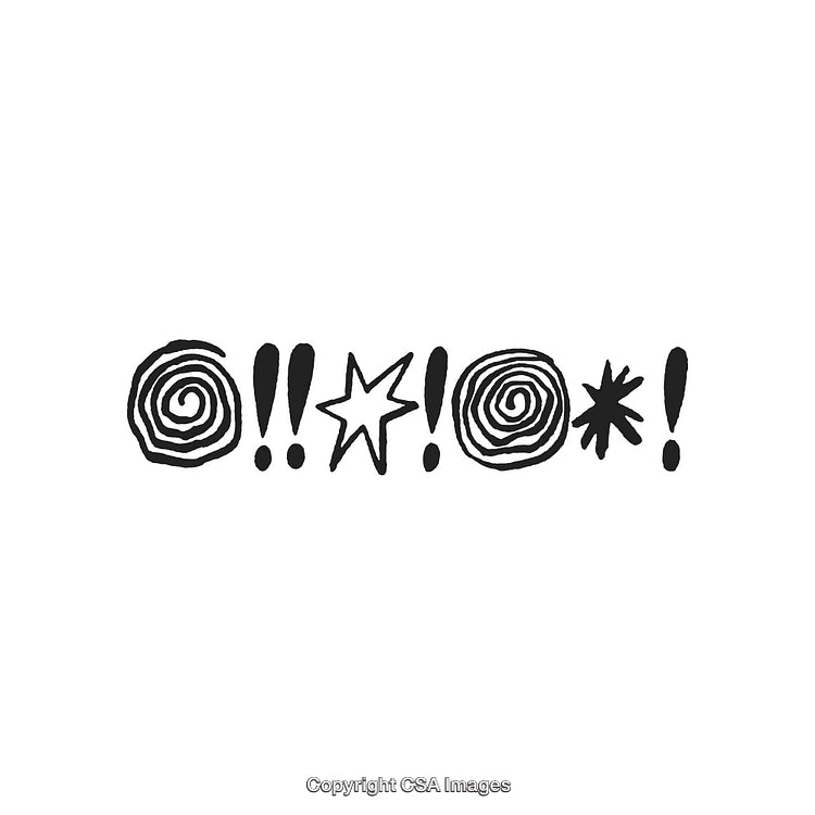Abstract Hand-Drawn Design with Spirals, Stars, and Exclamation Marks