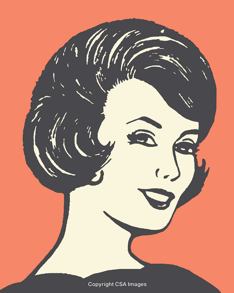 Retro Line Art Illustration of a Smiling Woman With Styled Hair
