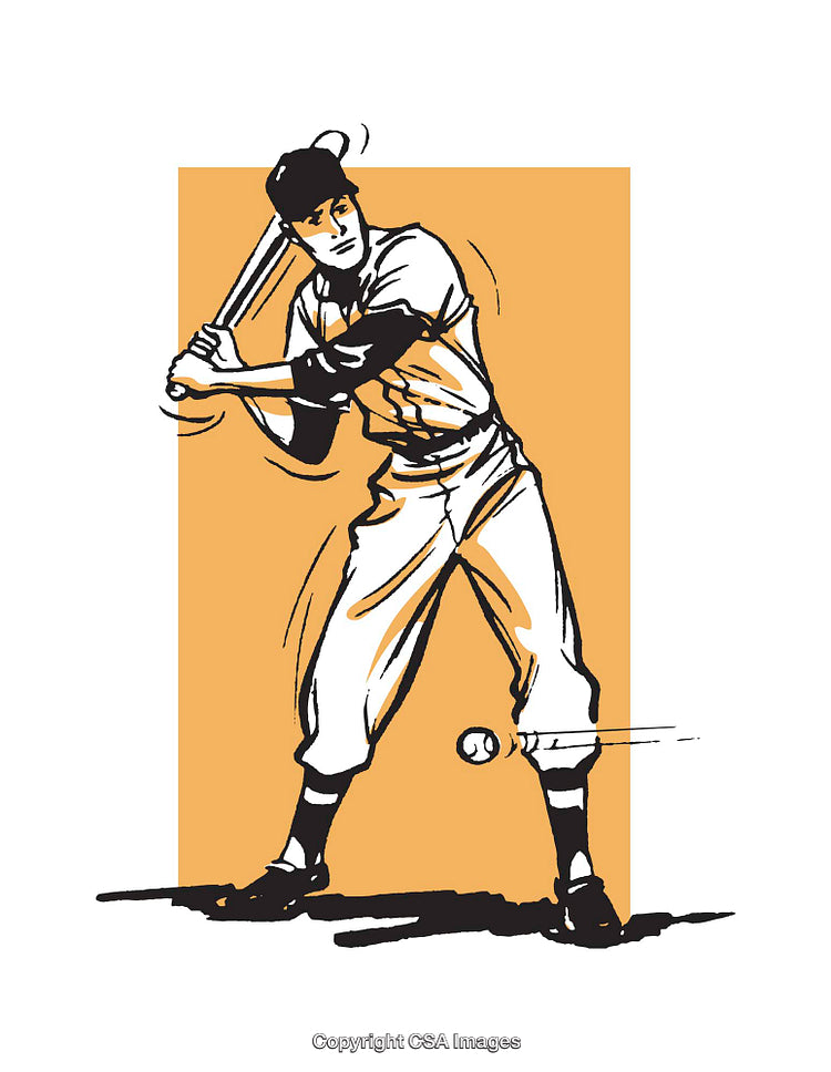Retro Style Illustration of Baseball Player Batting at Pitch