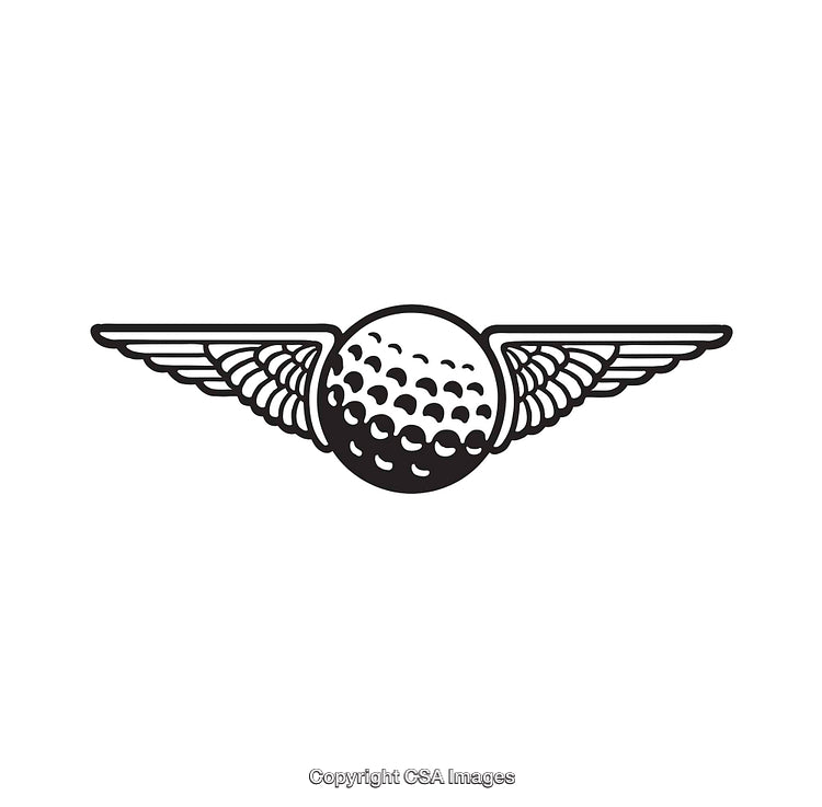 Black and White Golf Ball Illustration With Wings Symbolizing Sport and Freedom