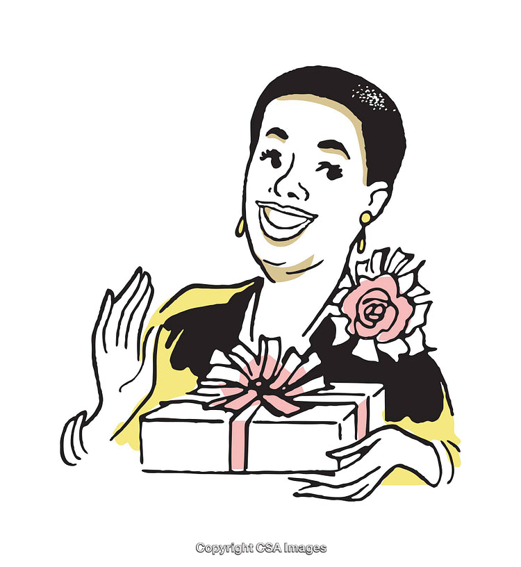 Colorful Illustration of a Smiling Woman Holding a Gift Box
