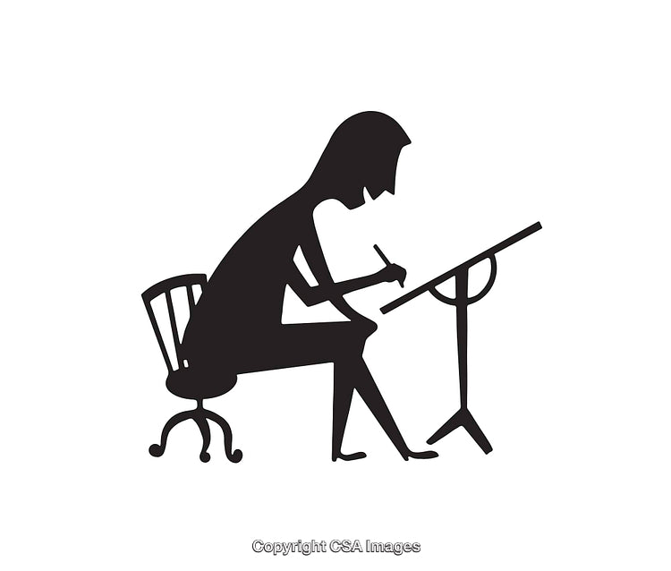 Silhouette of Artist Working on a Drawing Board in a Minimalist Style