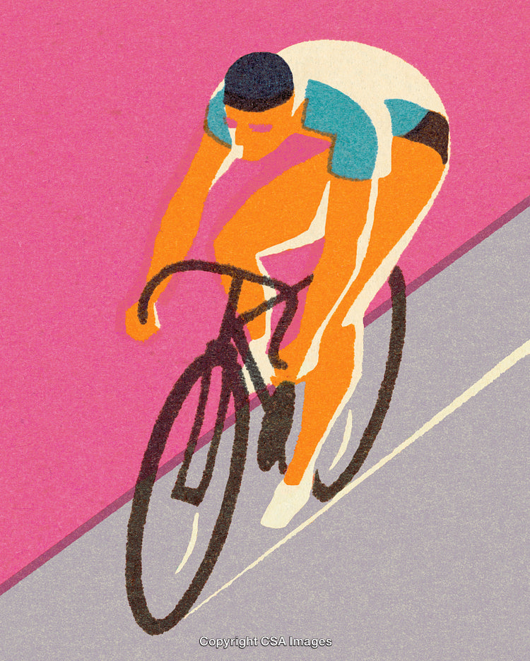 Illustrative Cyclist Riding a Road Bike on a Vibrant Colorful Background