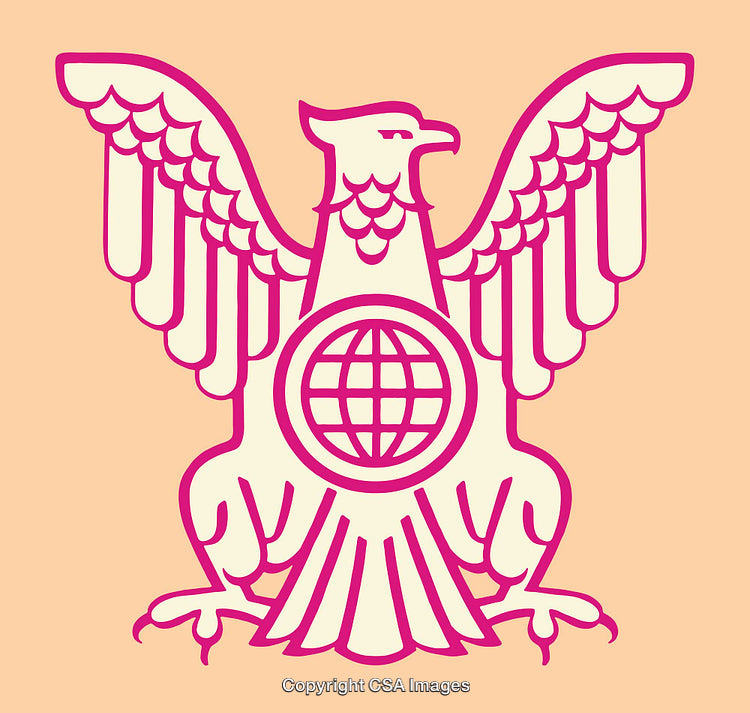 Elegant Pink Eagle Emblem with Globe on Soft Beige Background