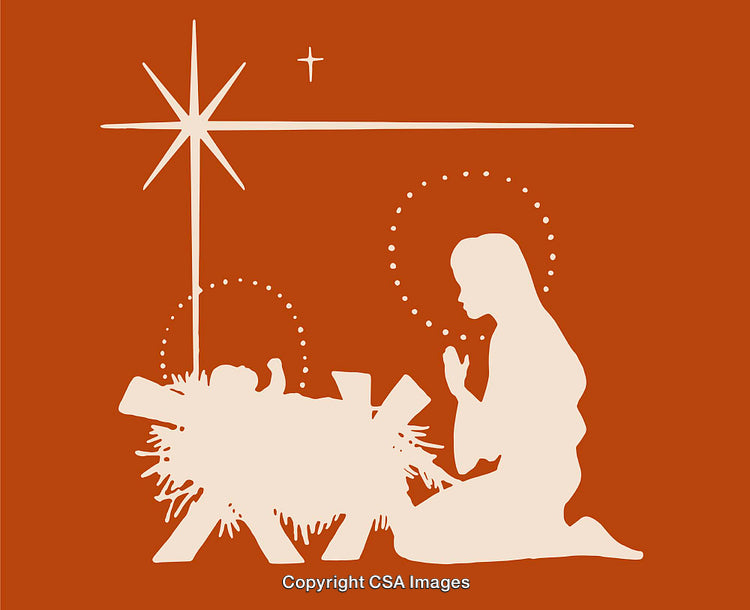 Nativity Scene Illustration Featuring Mary and Baby Jesus with Star
