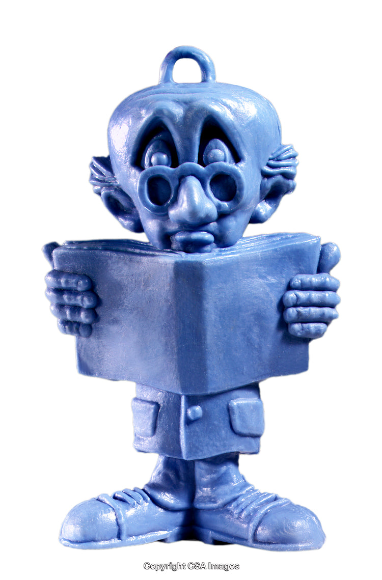 Blue Plastic Figurine of a Person Reading a Book Figuratively