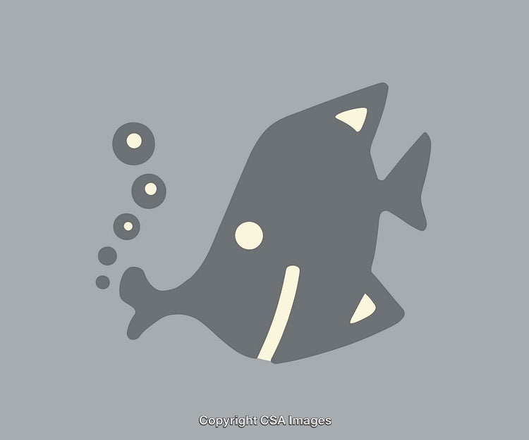 Simple Gray Fish Design with Bubbles on Neutral Background