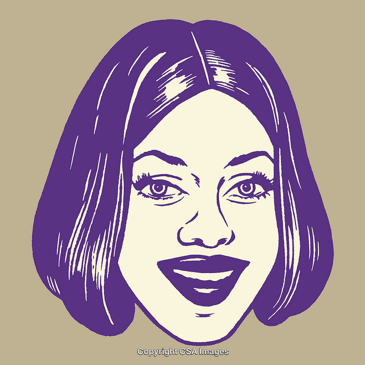 Smiling Woman in Colorful Line Art Illustration on Neutral Background