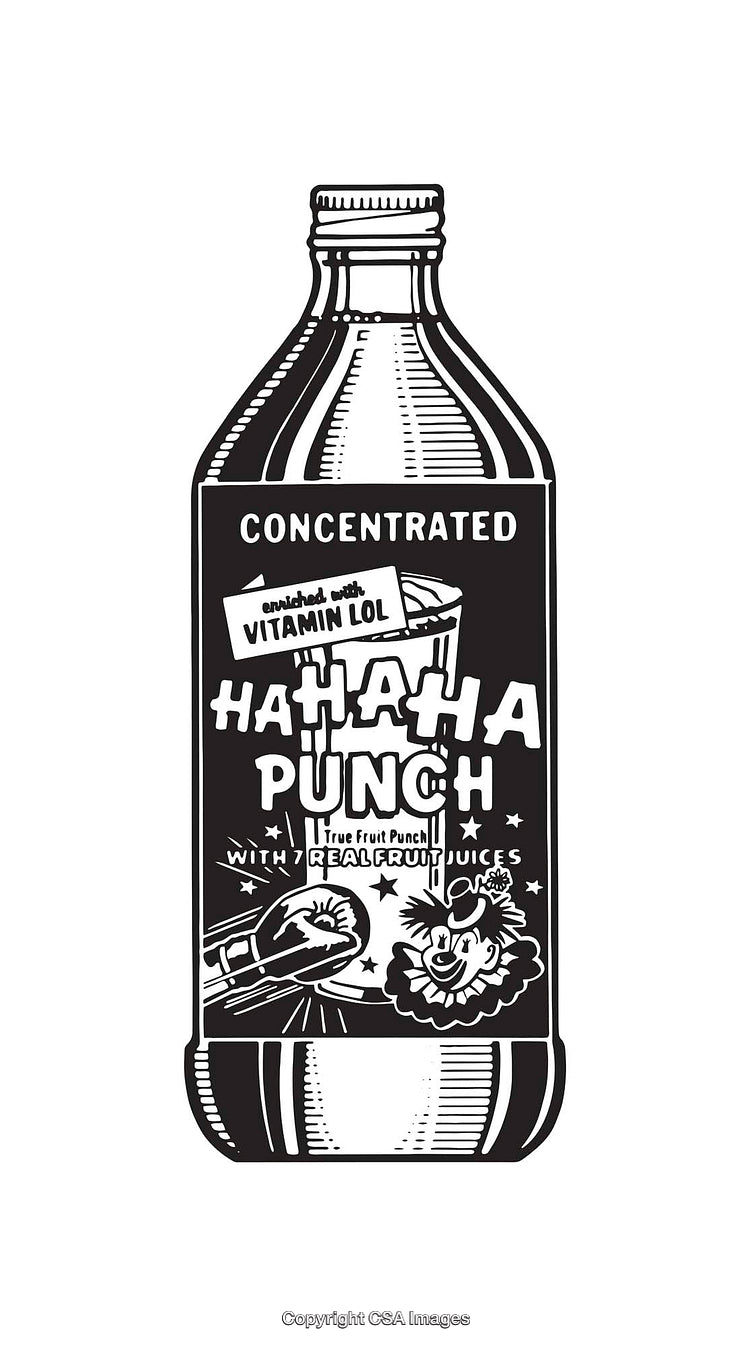 Illustration of a Concentrated Fruit Punch Bottle with Comedy Elements