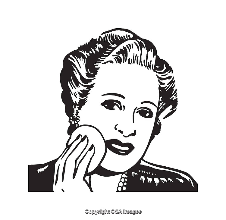 Vintage Black and White Illustration of a Woman Applying Makeup