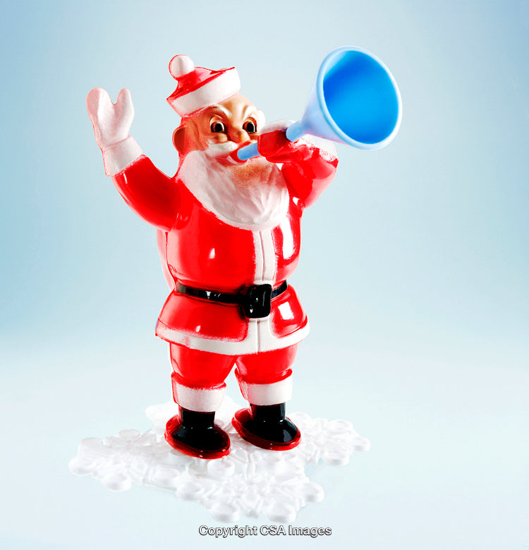 Santa Claus Toy Blowing Trumpet Standing on Snowflake Decor