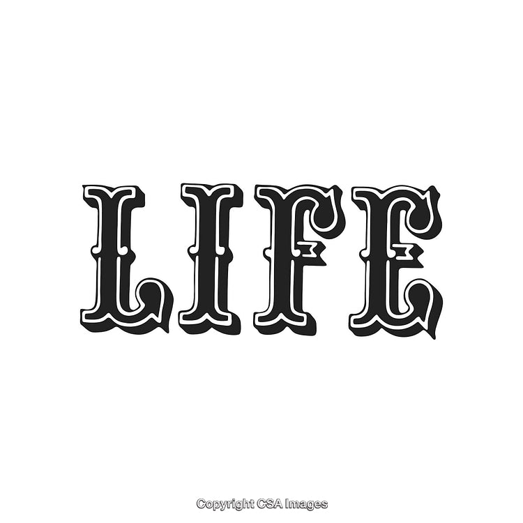Elegant Vintage Typography Art Featuring the Word 'LIFE' in Black and White