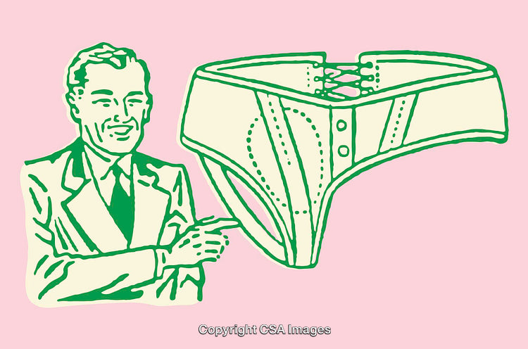Retro Color Illustration of Man With Medical Accessory on Pink Background