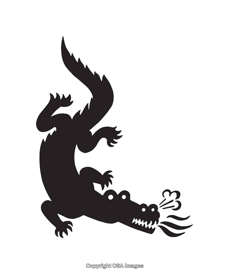 Stylized Black and White Icon of a Firebreathing Crocodile