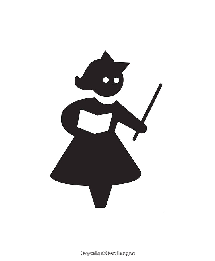 Black And White Line Art Illustration of a Teacher Holding a Book