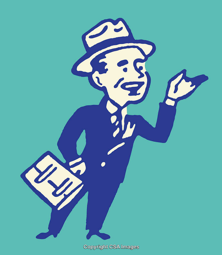 Retro Style Businessman Illustration with Briefcase and Hat