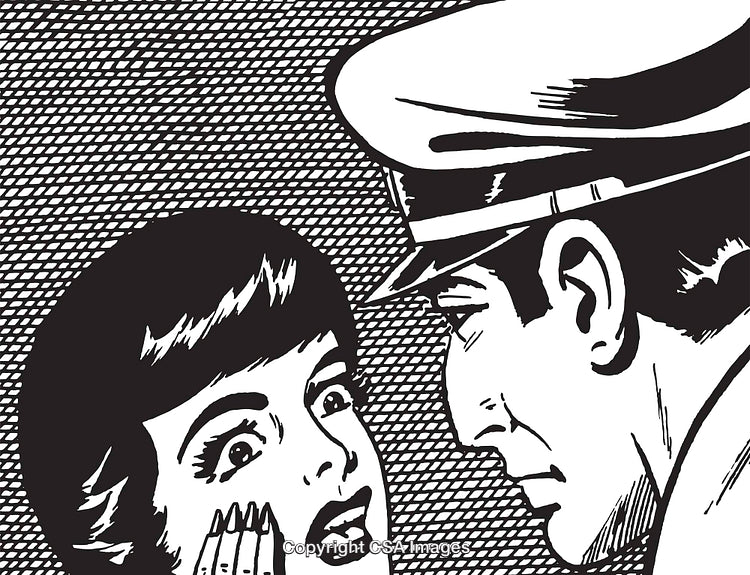 Retro Pop Art Illustration of Two Characters in Surprising Encounter