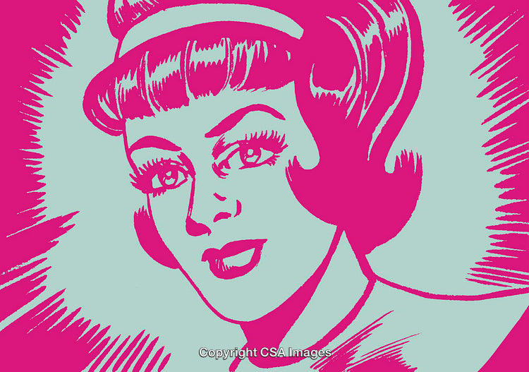 Retro Pop Art Illustration of a Stylized Woman's Face in Vibrant Colors
