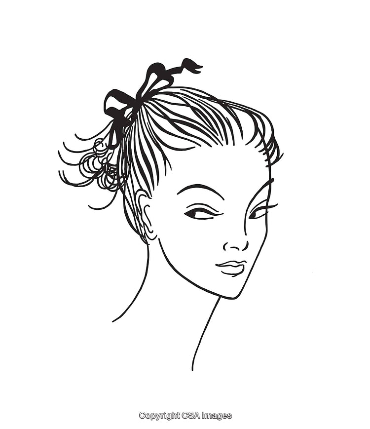 Elegant Line Art Illustration of a Woman with Bowed Hair