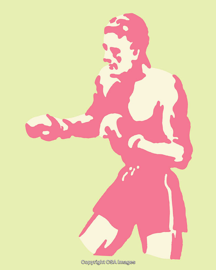 Vintage Style Color Illustration of a Boxer in Fighting Stance