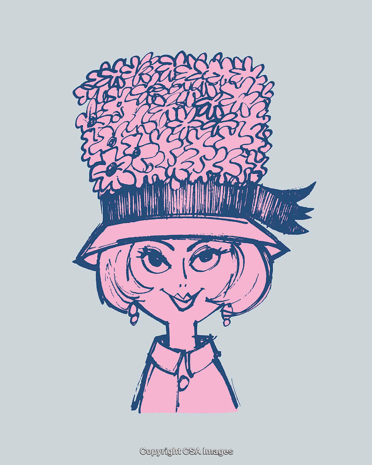 Colorful Illustration of a Woman Wearing a Stylish Floral Hat