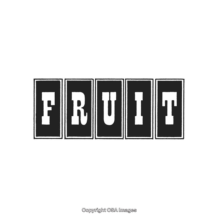Bold Stenciled Typography Text Displaying the Word FRUIT on White Background