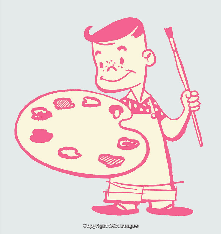 Retro Illustration of a Painter with Palette and Brush