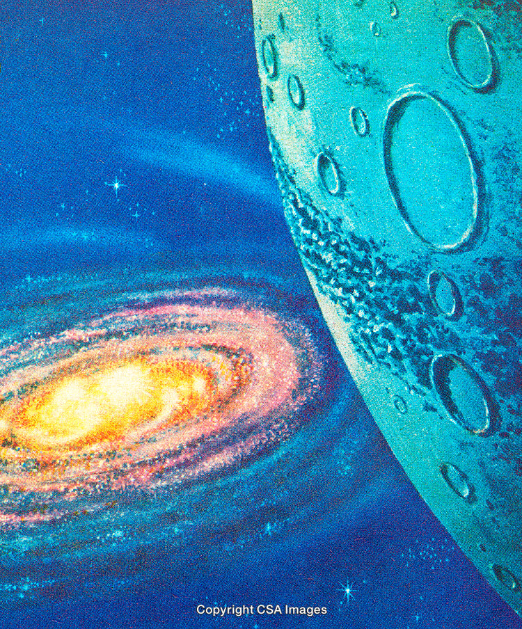 Vivid Cosmic Galaxy with Bright Stars and Mysterious Planetary Surface