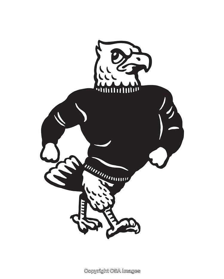 Strong Eagle Character in Black and White Line Art Illustration