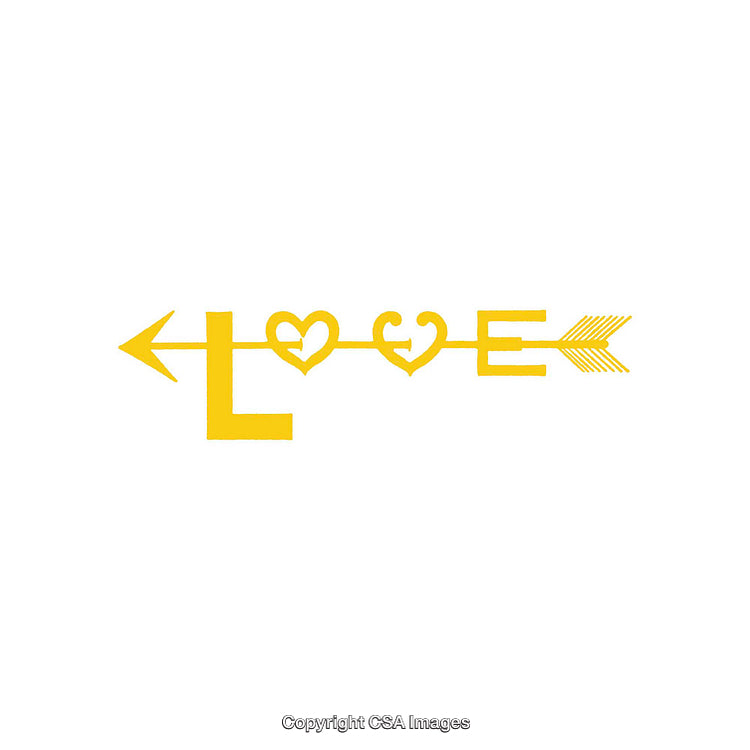 Arrow Typography Design with Love and Heart Shapes in Yellow