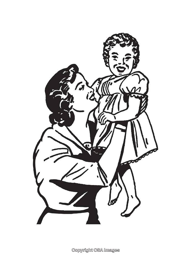 Vintage Illustration of a Mother Holding Her Smiling Child