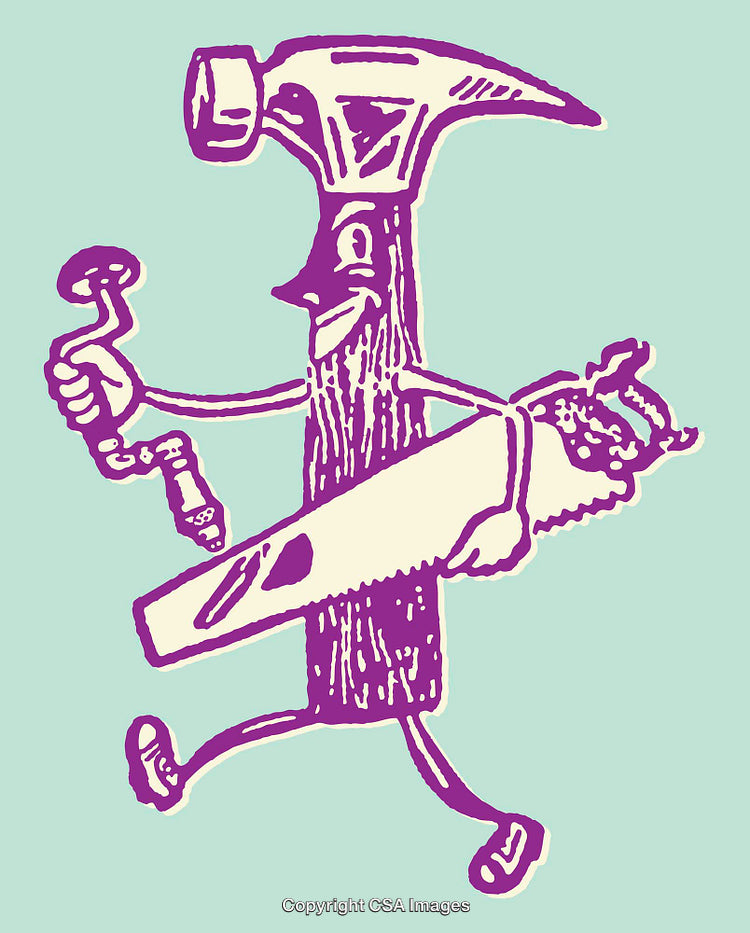 Colorful Line Art of Anthropomorphic Tools in a Whimsical Style
