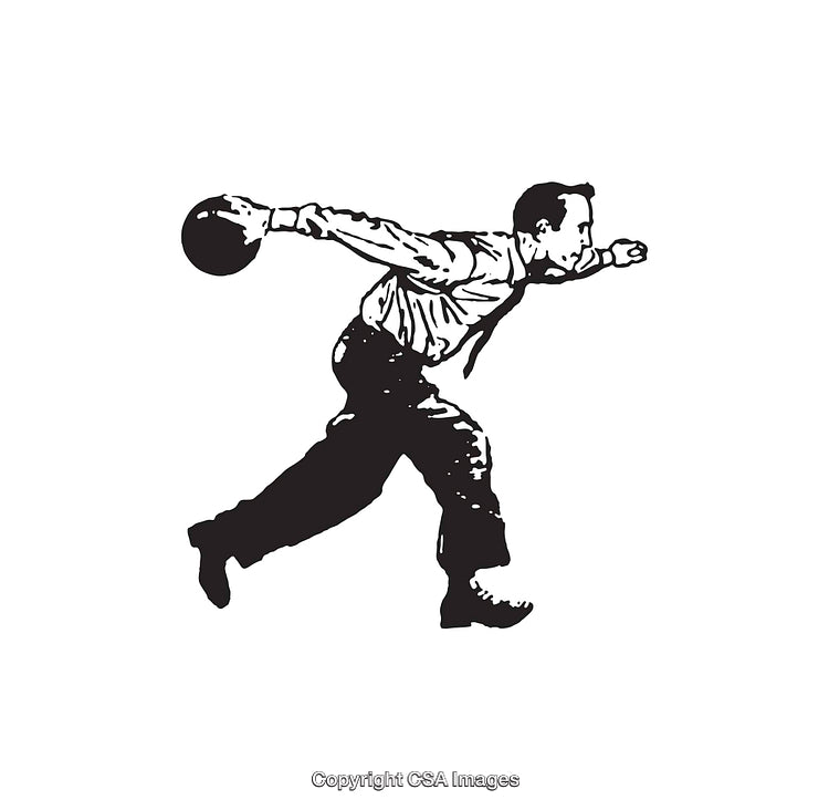 Stylized Black and White Illustration of a Person Bowling