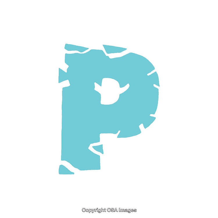 Creative Blue Letter P Design With Fractured Edges on White Background