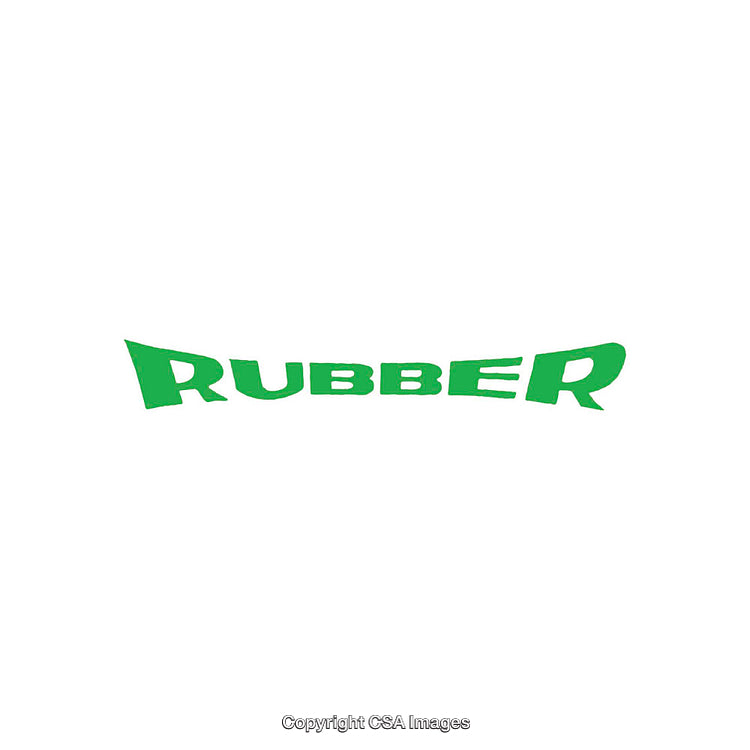 Green Text Rubber on White Background Showcasing Bold Typography Style