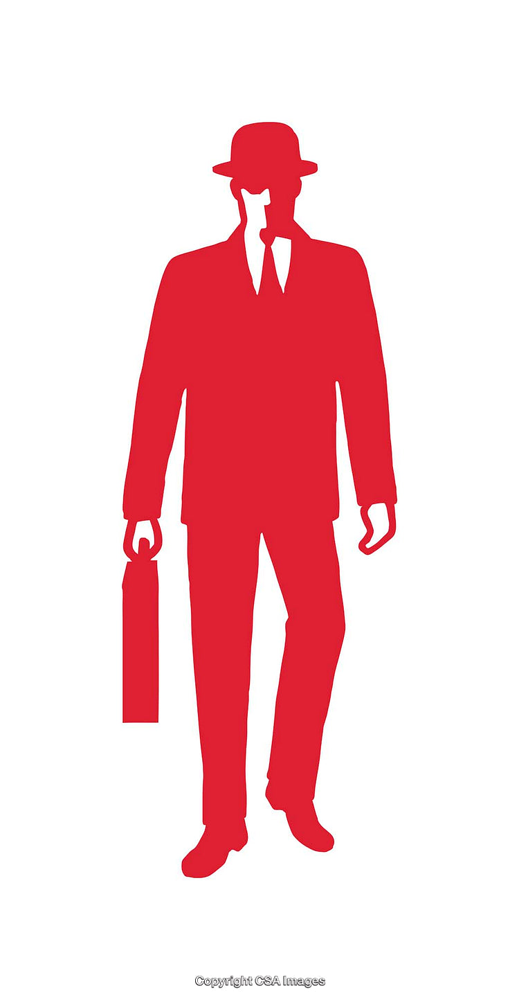 Silhouette of a Businessman in a Bowler Hat Holding a Briefcase