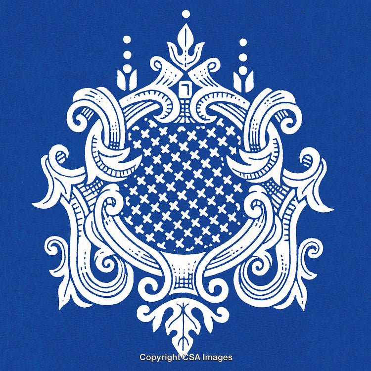 Intricate White Ornament Design on a Vibrant Blue Background