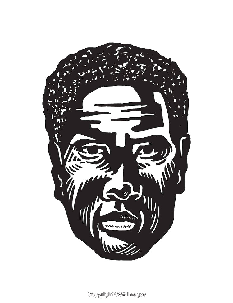 Black and White Line Art Illustration of a Male Portrait Sculpture
